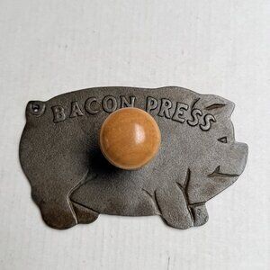 Cast Iron Bacon Press Shape Of A Pig With Wood Handle